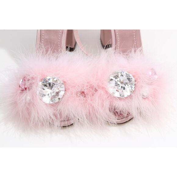 “DOLCE & GABBANA Pink Turkey Feather Crystal Embellished Sandals – Size 37.5” - Picture 14 of 16